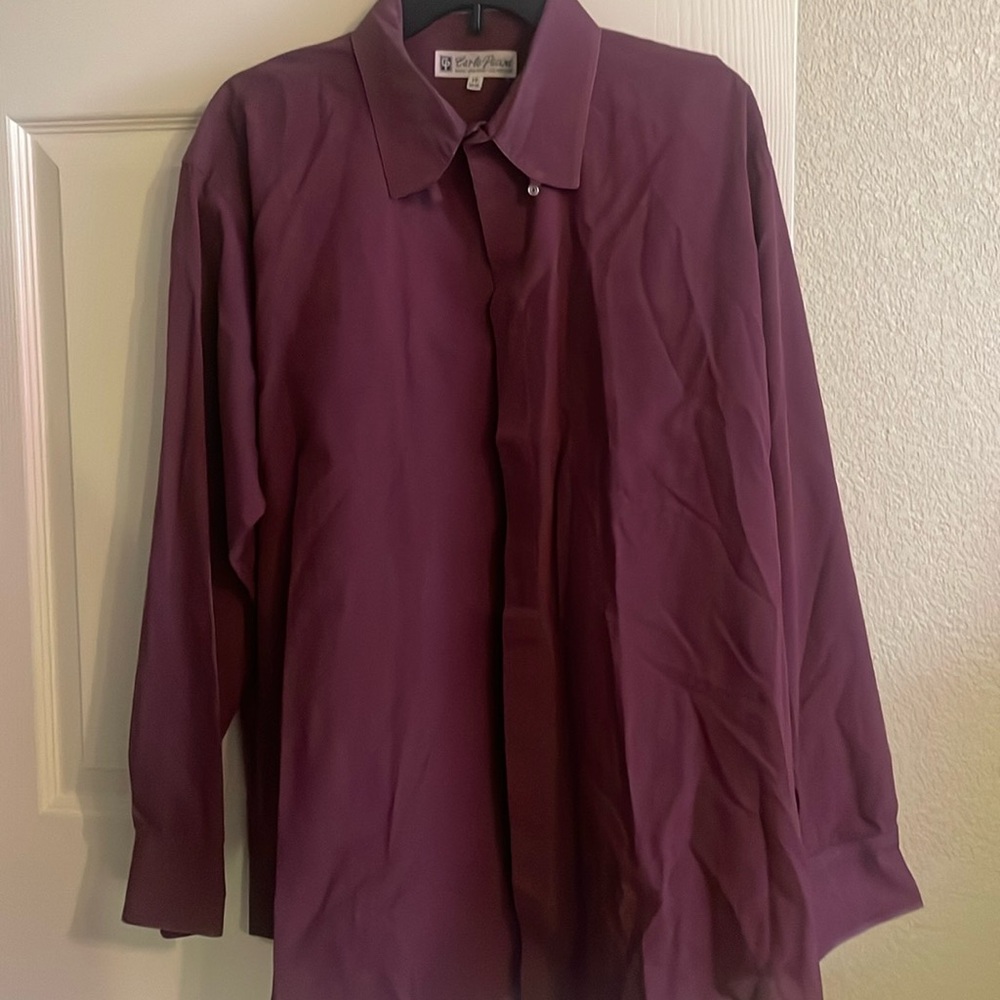 CARLO PACINI Men’s Long Sleeve Plum Dress Shirt - Snap Tab Collar - 17 34/35